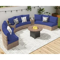 Furniture Sets, 3 Piece Half-Moon Sectional Round Sofa Set, Outdoor Patio Furniture with Cushions for Beach, Pool, Balcony 1