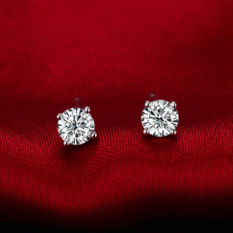 Imitation Mosang diamond earrings Xia Xiaozhong design 50 minutes diamond zircon four claw earrings simple new in 2022