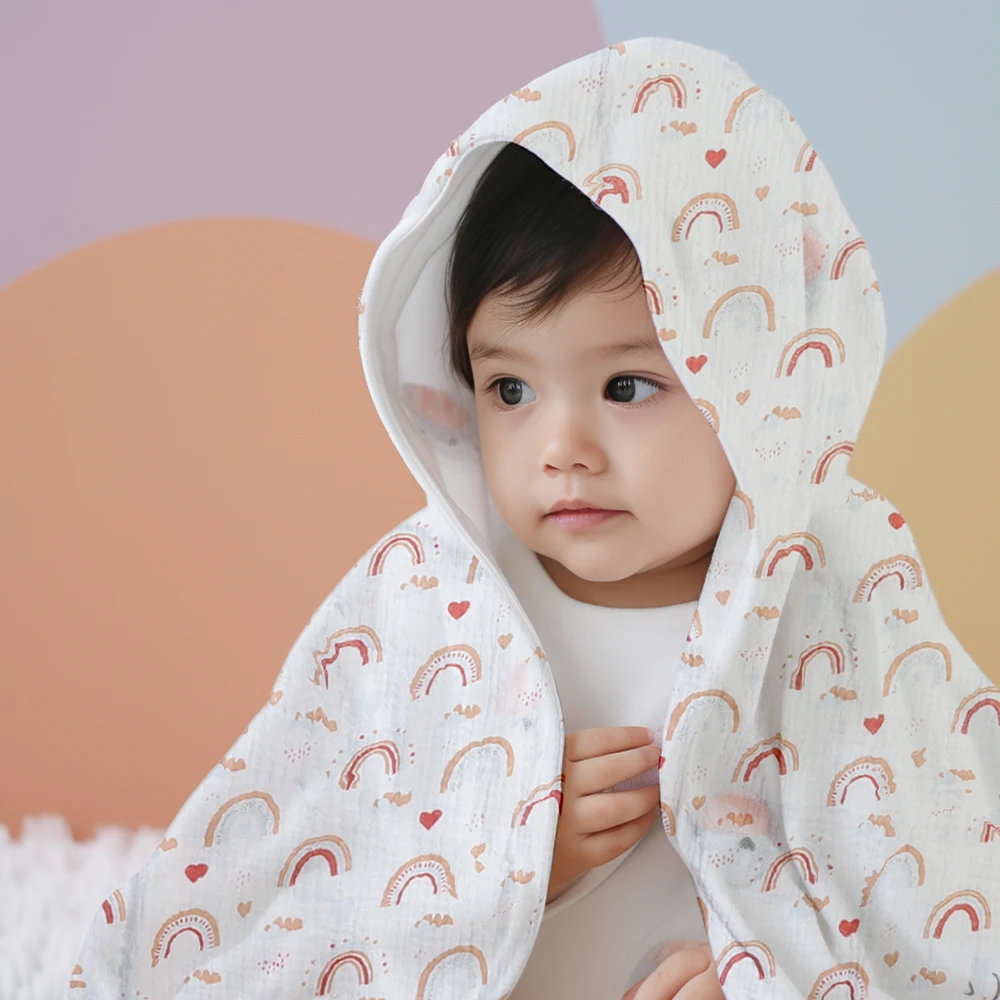 Kangobaby #My Soft Life# New Muslin Cotton Baby Bath Towel Breathable Newborn Cape Blanket Hooded Beach Robe 3