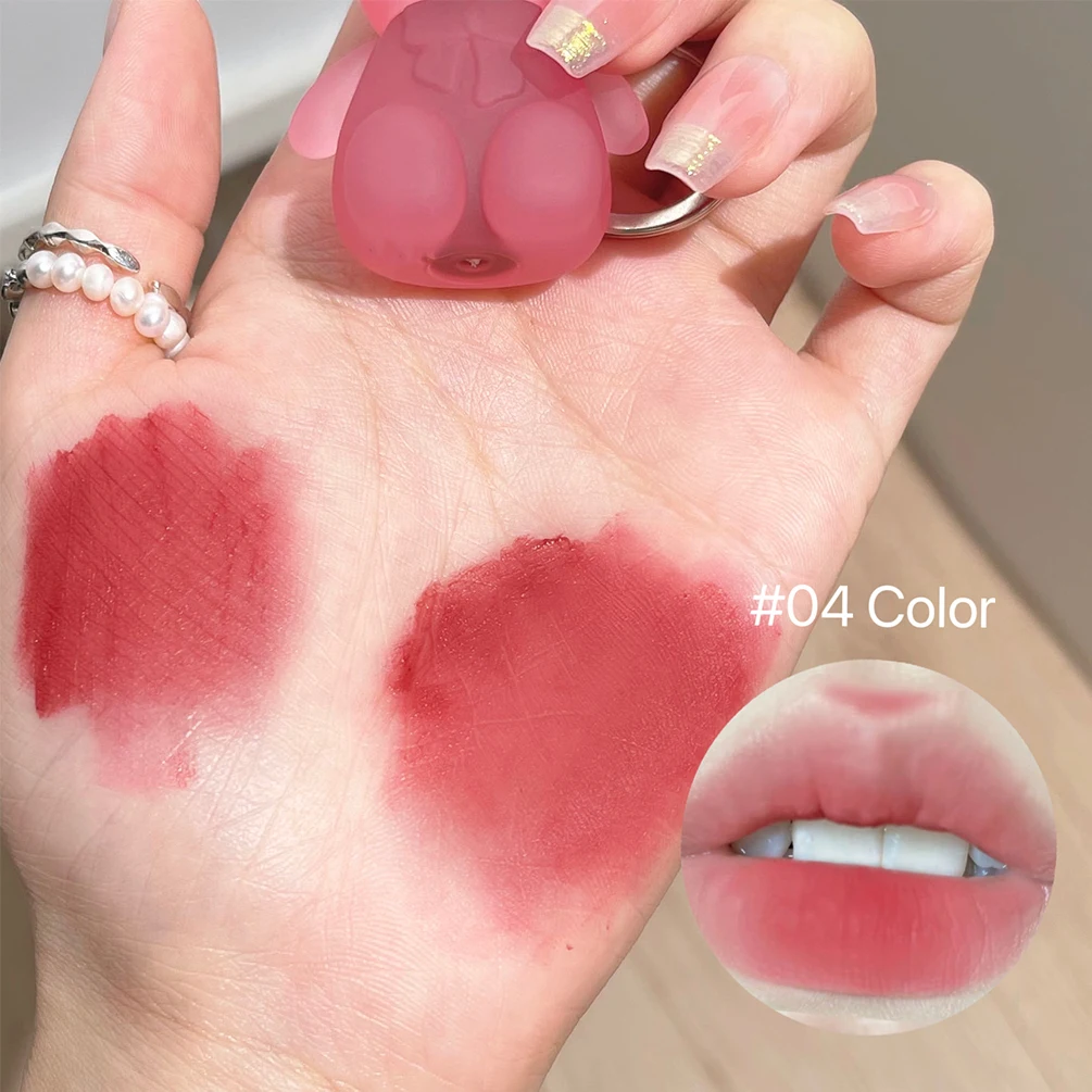 Keychain Lip Glaze Gloss Waterproof Non-Stick Cup Cute Bear Liquid Lipstick Moisturizing Lips Tint