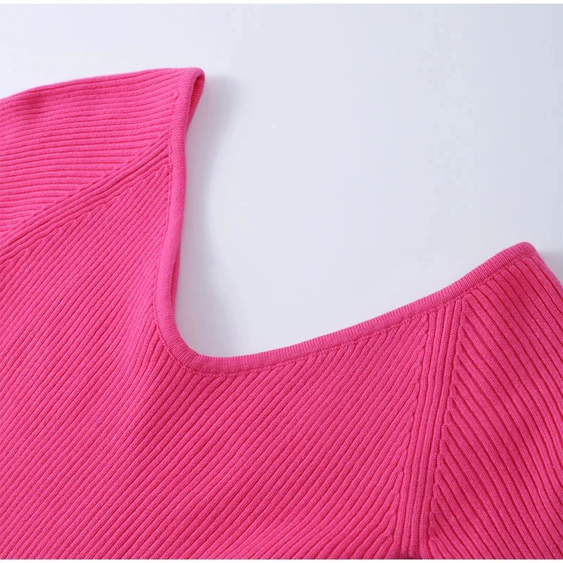 Knit Off-Shoulder V-Neck Mini Dress For Women Ribbed Loose Casual High Waist Long Sleeve Knitwear Dress Women's Mini Dress