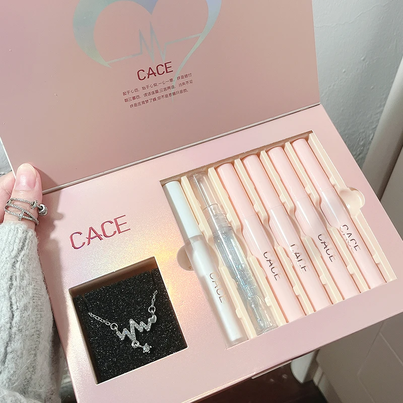 Matte Liquid Lipstick Lips Makeup Sets Matte Lipstick&Transparent Lipgloss&Lip Balm Plumper With Necklace Gift Cosmetic Kits 2