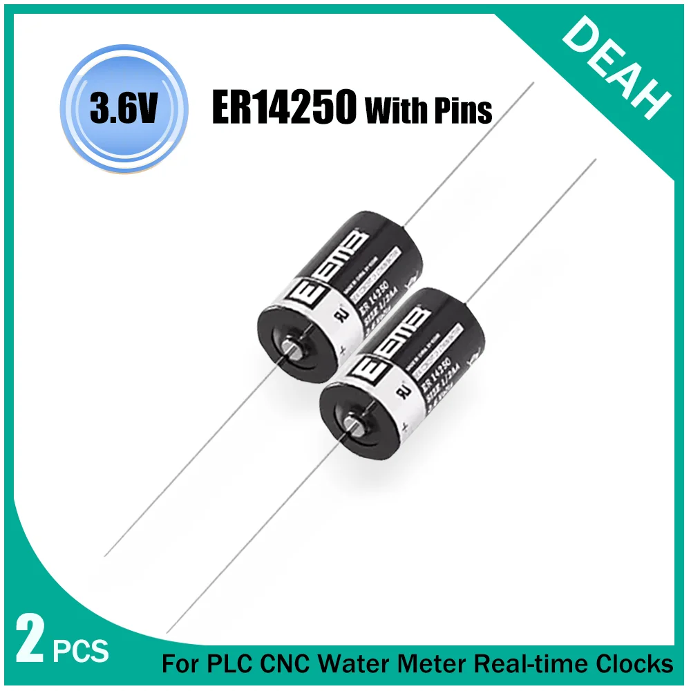 2PCS 3.6V 1200mAh ER14250 ER 14250 CR14250SL 1/2AA Lithium Battery With Pins For PLC CNC Machine Tools Touch Screen Water Meter
