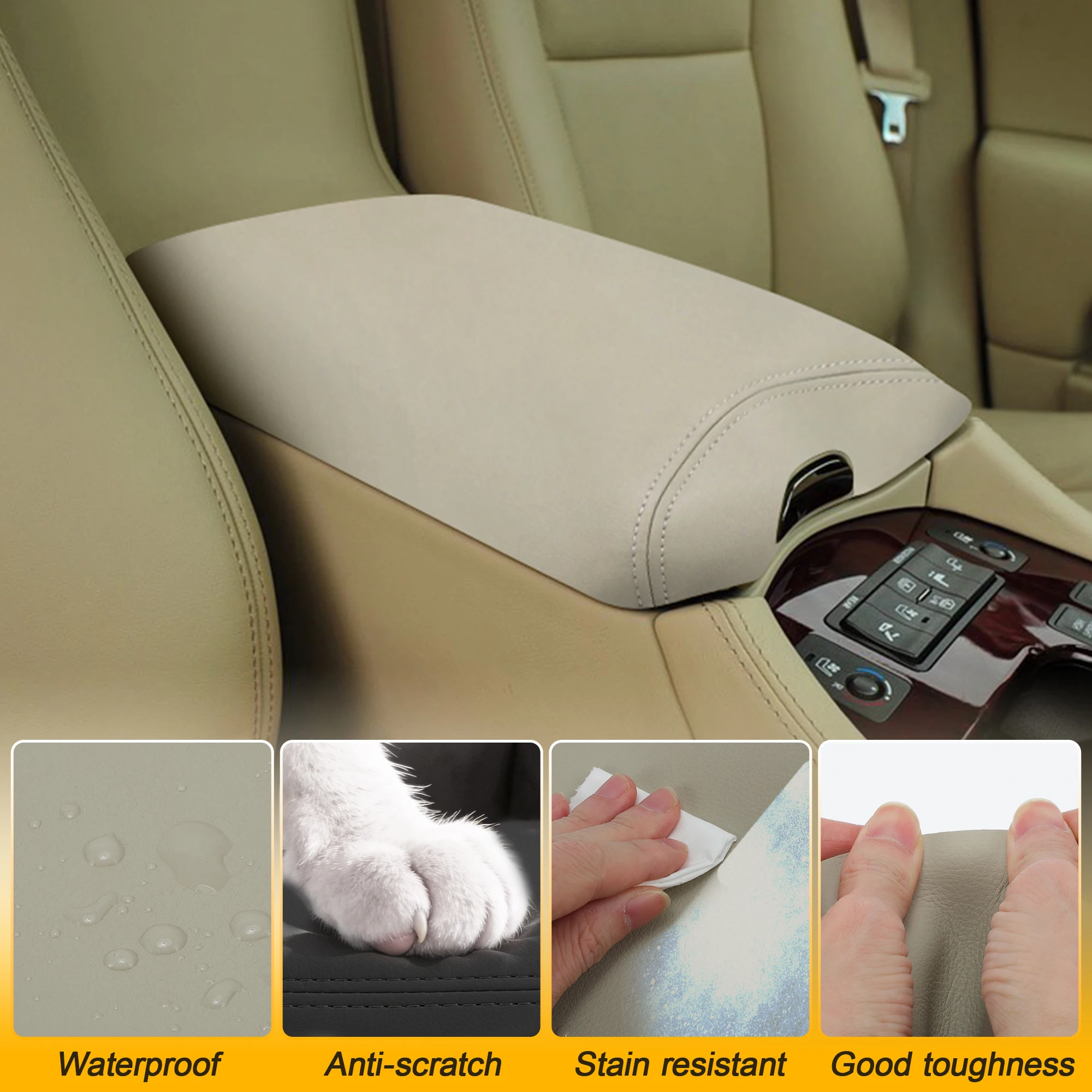Lexus LS460 2007-2012 용 Uxcell 센터 콘솔 팔걸이 커버 교체 자동 가죽 봉합 콘솔 뚜껑 커버 교체 베이지