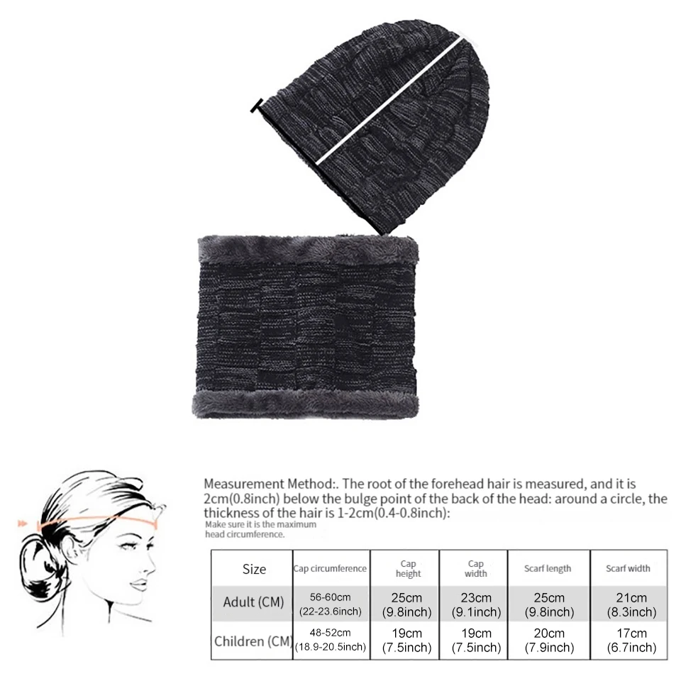 KoKossi Winter Hat Cover Headband Scarf Set With Thick Velvet Soft Windproof Cold Resistant Woolen Hat Warm Men Knitted