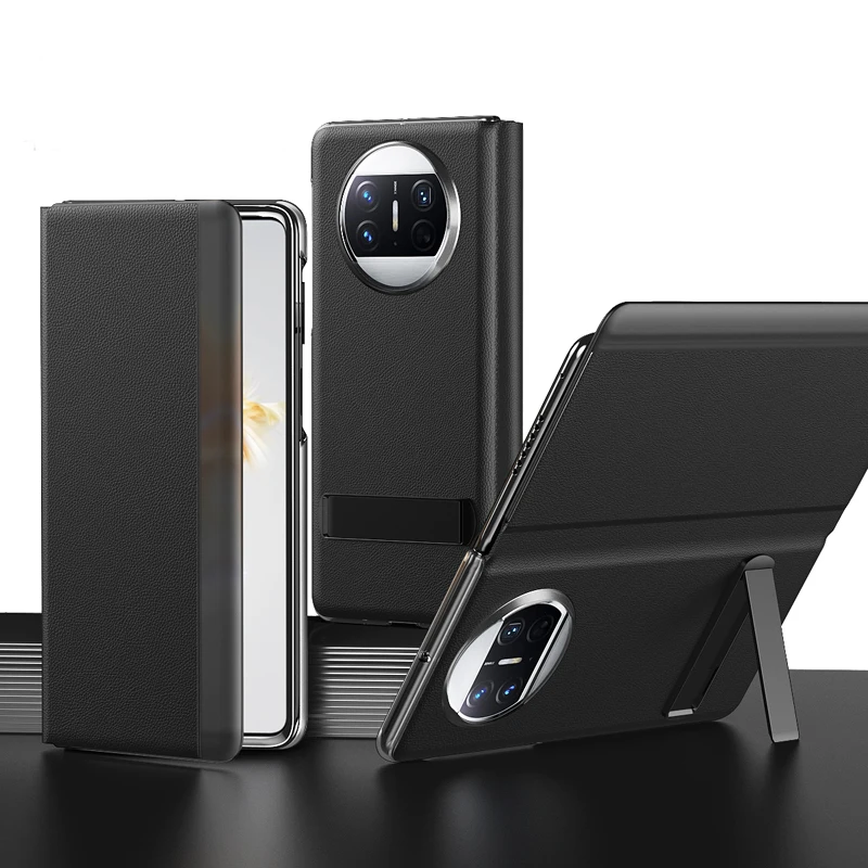 

Кожаный чехол для Huawei Mate X3, Роскошный складной кожаный чехол-книжка с окошком и подставкой