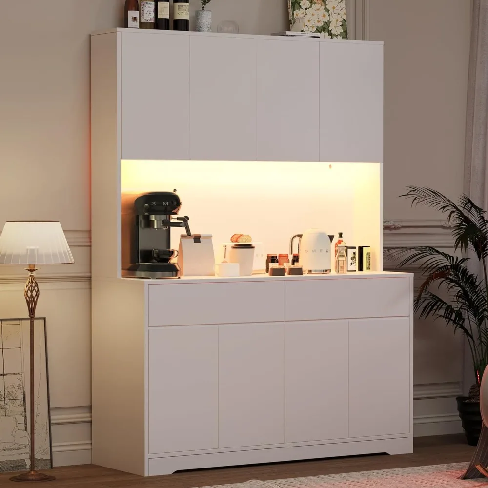 71" Tall 47" Wide Large Kitchen Pantry Storage Cabinet W/ Power Outlet,Led Light, Kitchen Hutch Pantry Cabinet W/ 2, Customized 1
