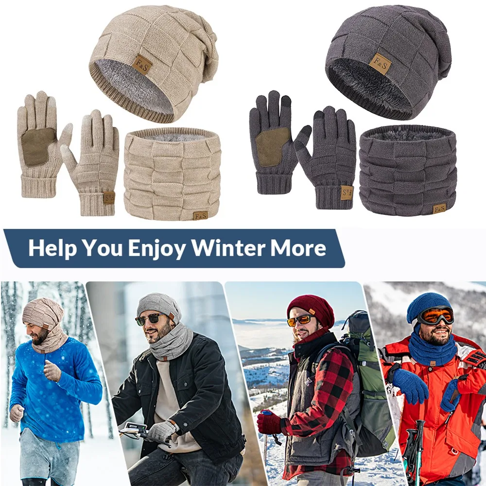Hat Scarf and Gloves Set 3 in 1 Mens Winter Warm