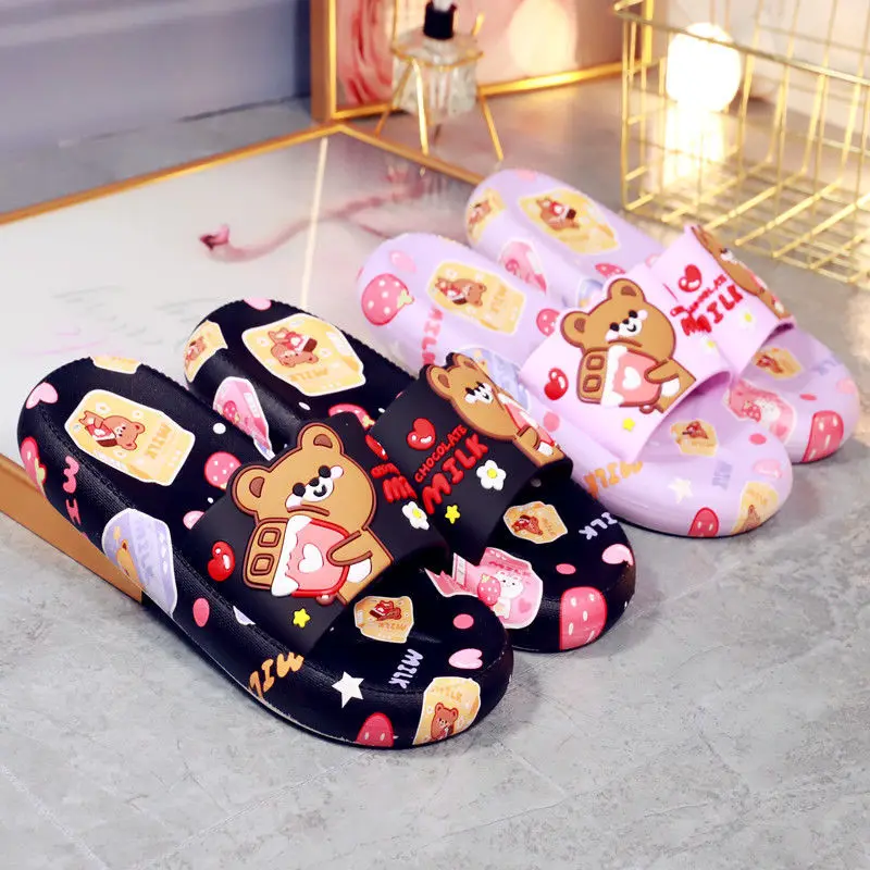Women's Slippers Summer Thick Bottom Cartoon Cute Bear Home Bathroom Sandals and Slippers Non-slip High-heeled Fashion Wear