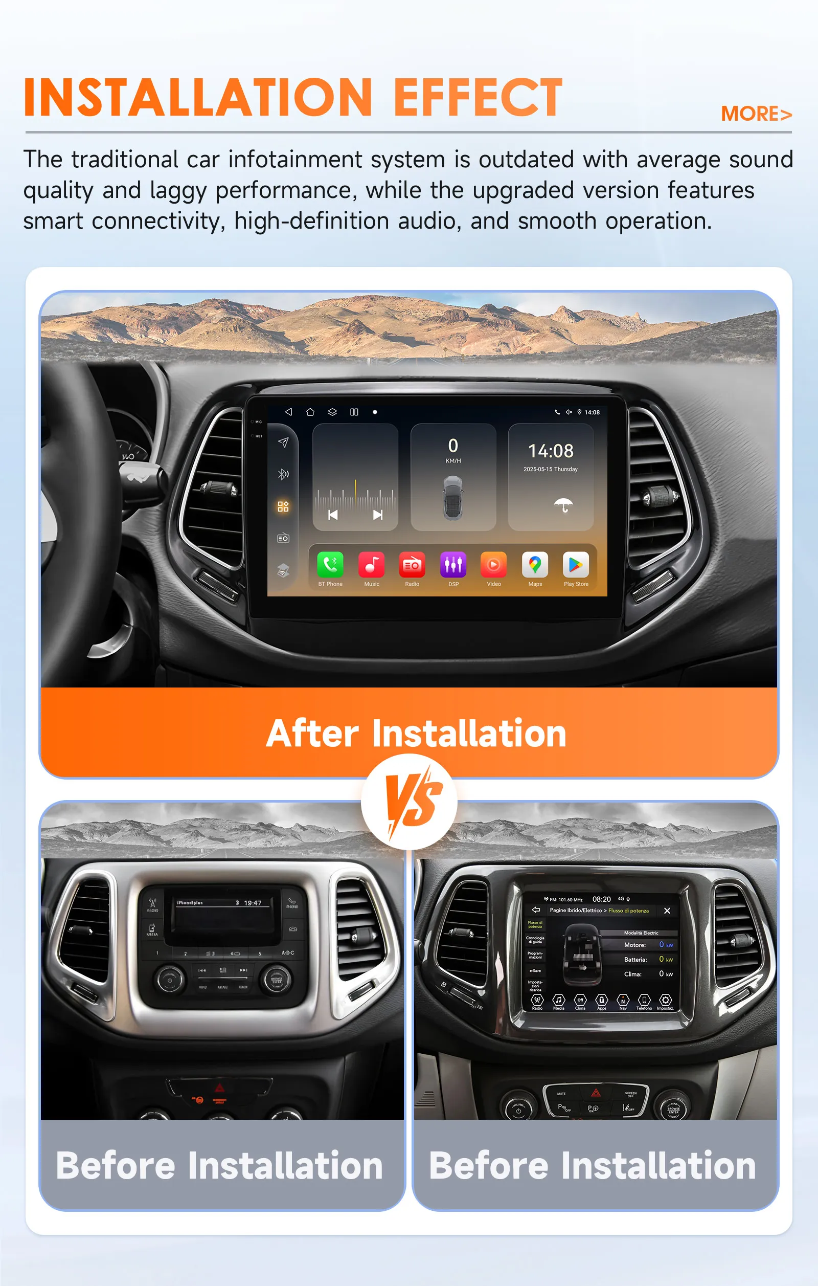 10,1-Zoll-Carplay-Android-14-Autoradio für Jeep Compass 2017 2018 2019 2020 Multimedia-Player mit Snapdragon 6115 GPS 360 CAM Bildschirm – Detail 5