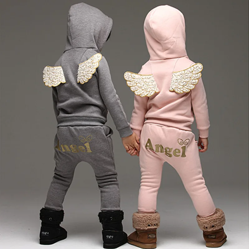Children Clothing Set Fleece Sports Suit Boy Girl Winter Toddler Wings Tracksuit Baby School Costume V-TREE