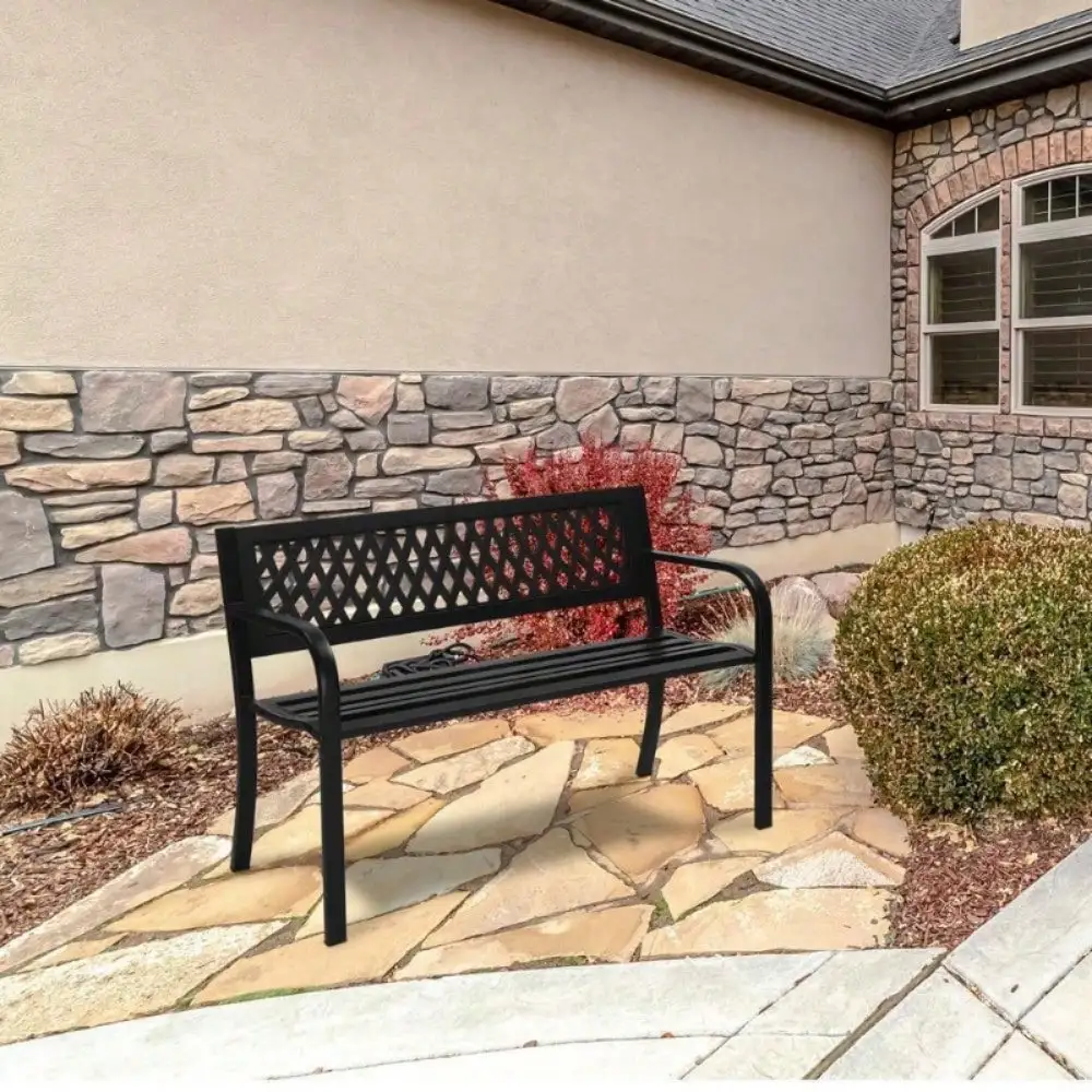 Weather-Resistant Garden Bench with PVC Backrest 5