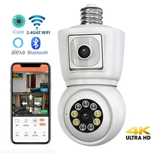 ICSEE 4K 8MP E27 Bulb WiFi Camera Dual Lens Dual Screen Auto Tracking Two Way Audio Color Night Vision Outdoor Security Camera