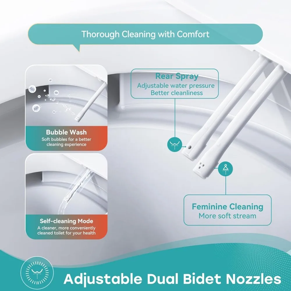Non-electric Smart Bidet Toilet with Dual Bidet Nozzles Cleanse, Smart Toilet Built-in Pump for Power Flush,Map Flush 1000 Grams 4