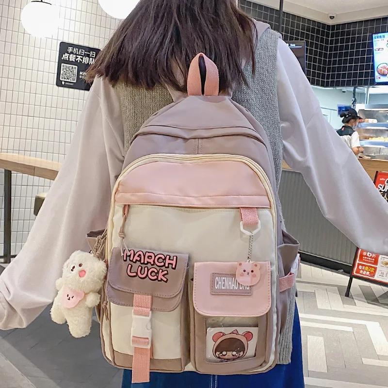 Female Cute Waterproof Clear Laptop Backpack Fashion Ladies Kawaii Harajuku Bag Women Badge Transparent Backpack Girl School Bag