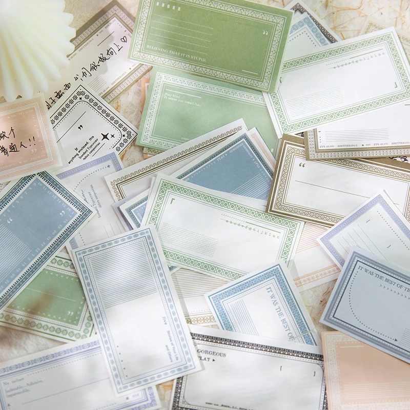 

50Pcs Memo Notes Pad Retro Border Material Pads Decoration Notebooks DIY Paper Writing Message Scrapbooking 125*80MM