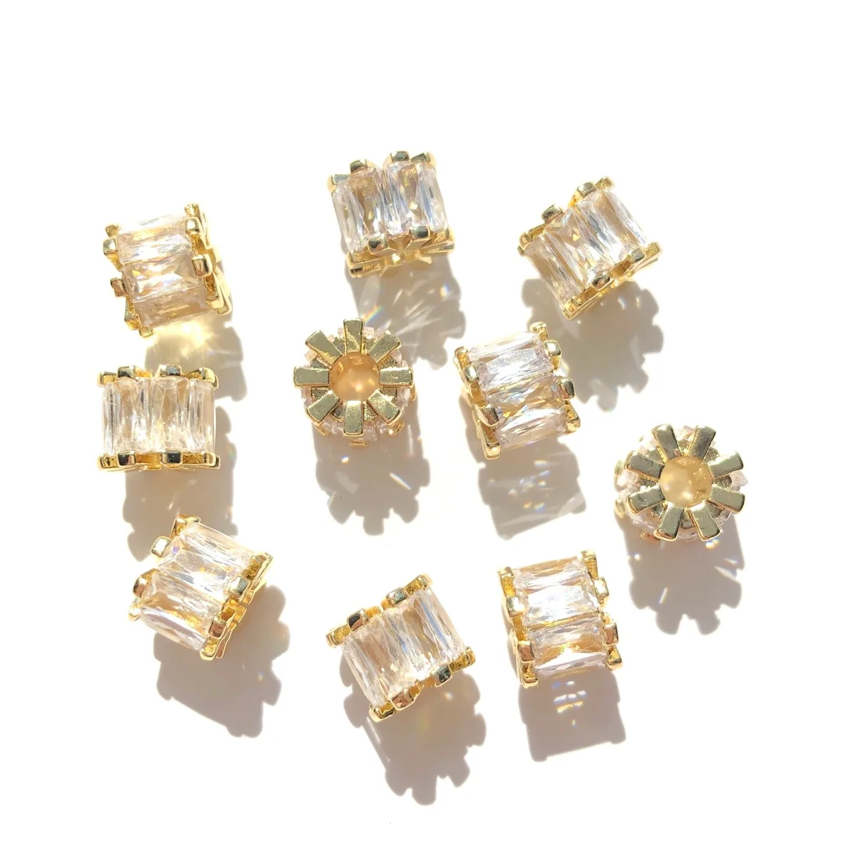 20pcs Rectangle Zirconia Pave Wheel Rondelle Spacers Beads for Women Bracelet Necklaces Waist Jewelry Making Finding Wholesale