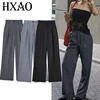 HXAO Women's Formal Pants Office Wear Women Striped Grey Black Pants Woman High Waist Baggy Suit Pants Casual Wide Leg Trousers