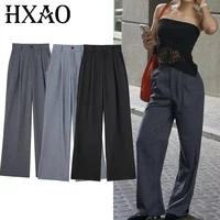 HXAO Women's Formal Pants Office Wear Women Striped Grey Black Pants Woman High Waist Baggy Suit Pants Casual Wide Leg Trousers - Image 5