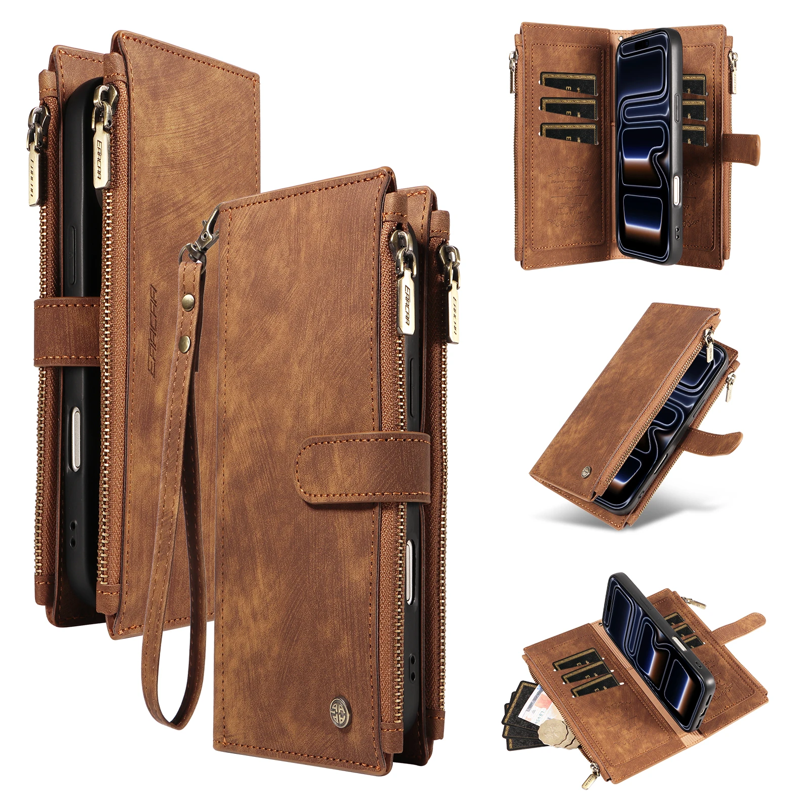 Stylish Faux Leather Wallet Phone Case with Lanyard - Shockproof and Elegant Design