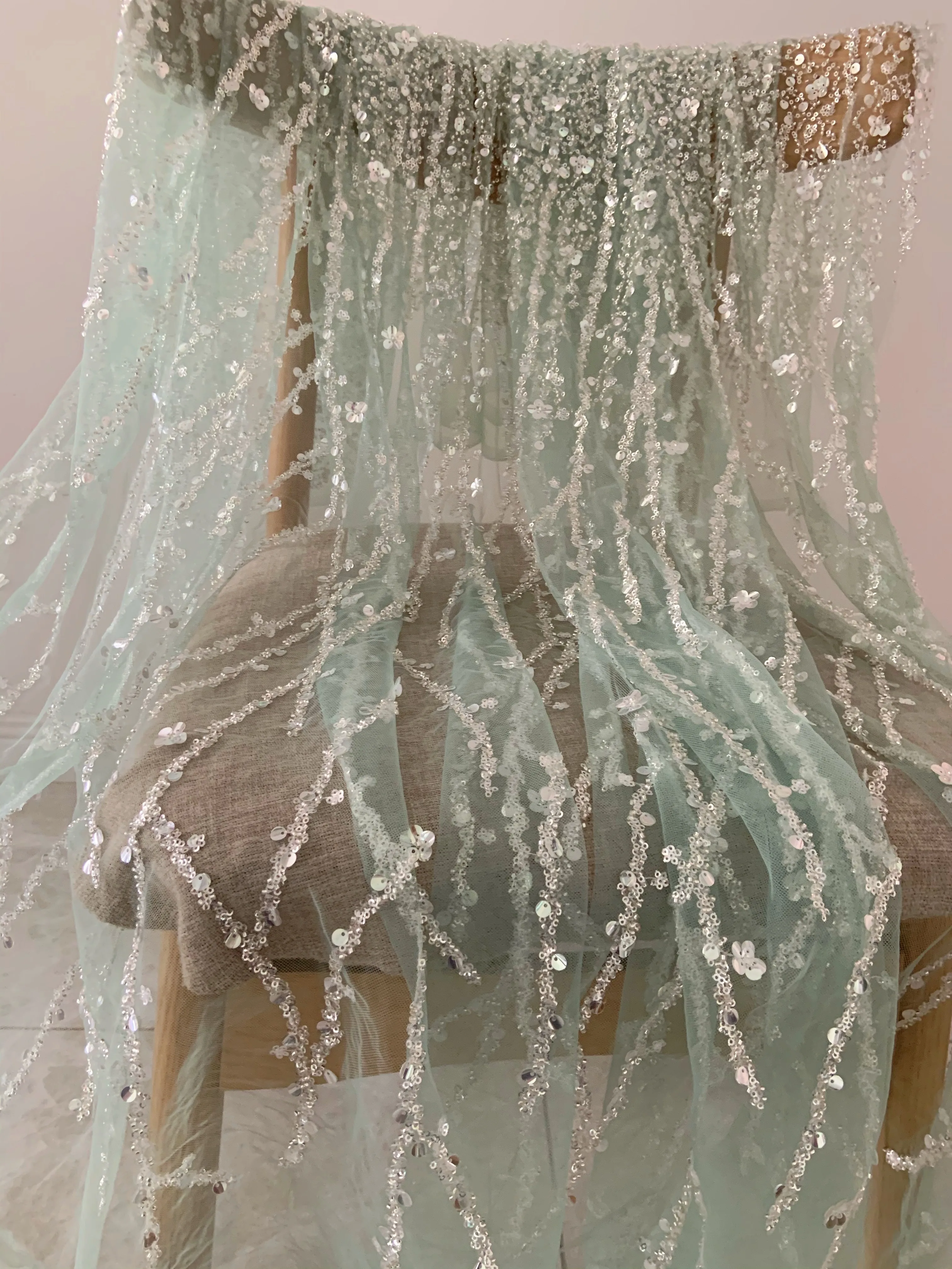Bead Sequined Wedding Dress Skirt Hanfu Dance Clothing Lace Fabric