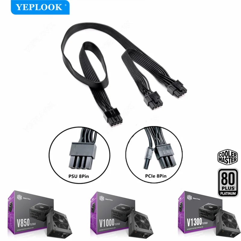 

Original Cooler Master 8Pin to PCIe Dual 8Pin 6+2Pin GPU VGA Power Cable for V850 V1000 V1300 PLATINUM Modular PSU 60+20CM 18AWG