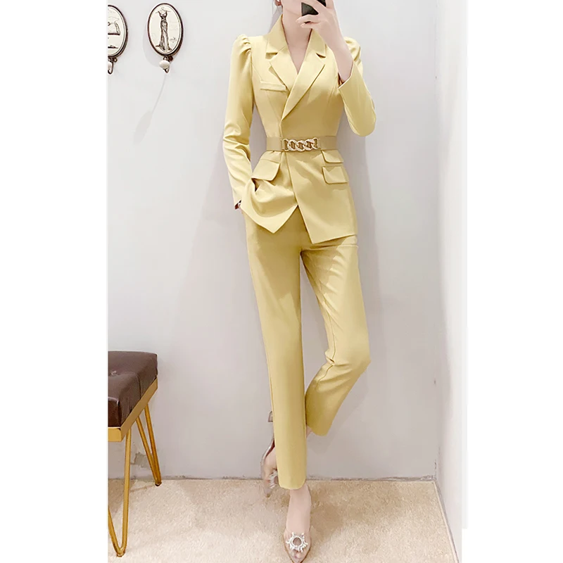 2 Piece Sets Women 2024 Spring Korean Fashion Office Lady Business Casual Elegant Blazer High Waist Slim Solid Suit Pants Outfit