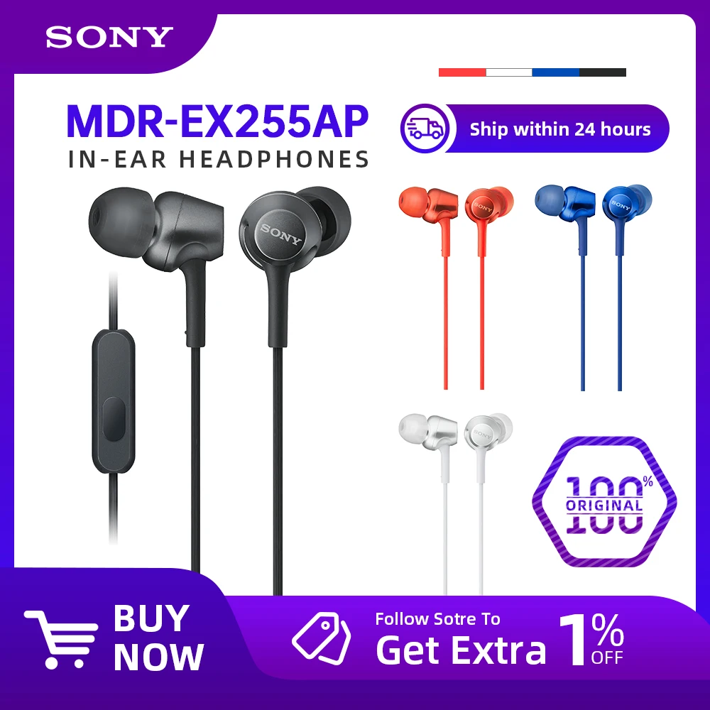 Sony MDR-EX255AP In-ear headset wired microphone computer noise reduction  for Xiaomi iPhone