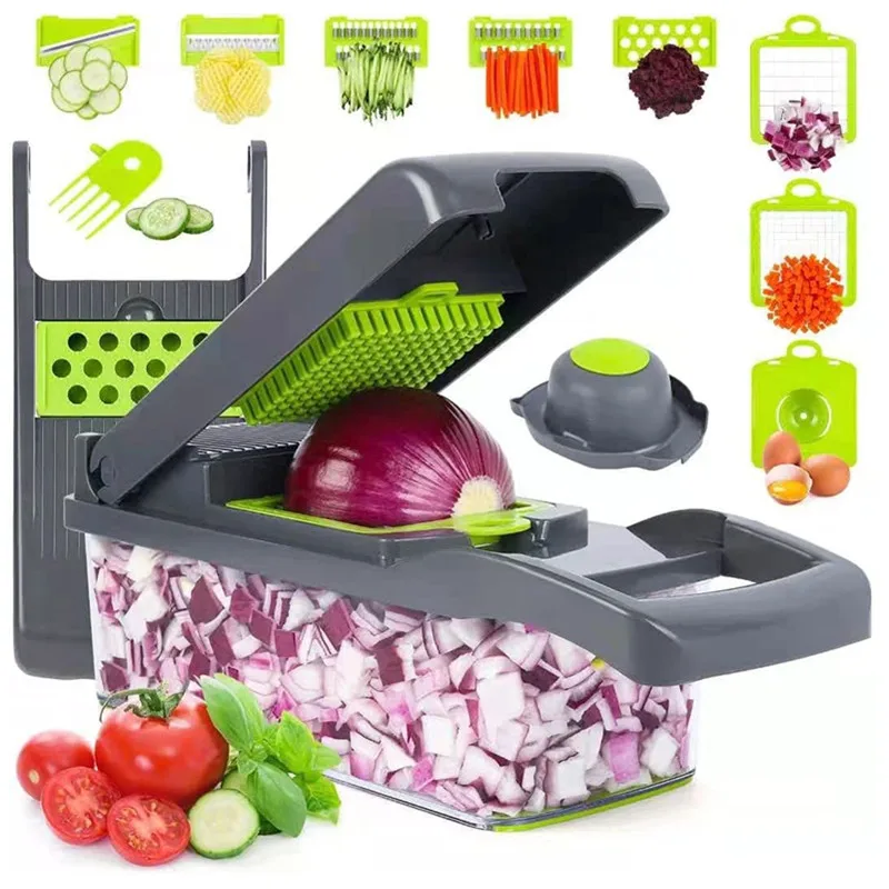 12 in 1 Vegetable Chopper, Multifunctional Mandoline Slicer Dicer Household  Kitchen Manual Julienne Grater Cutter for Onion, Garlic, Carrot, Potato,  Tomato, Fruit, Salad 