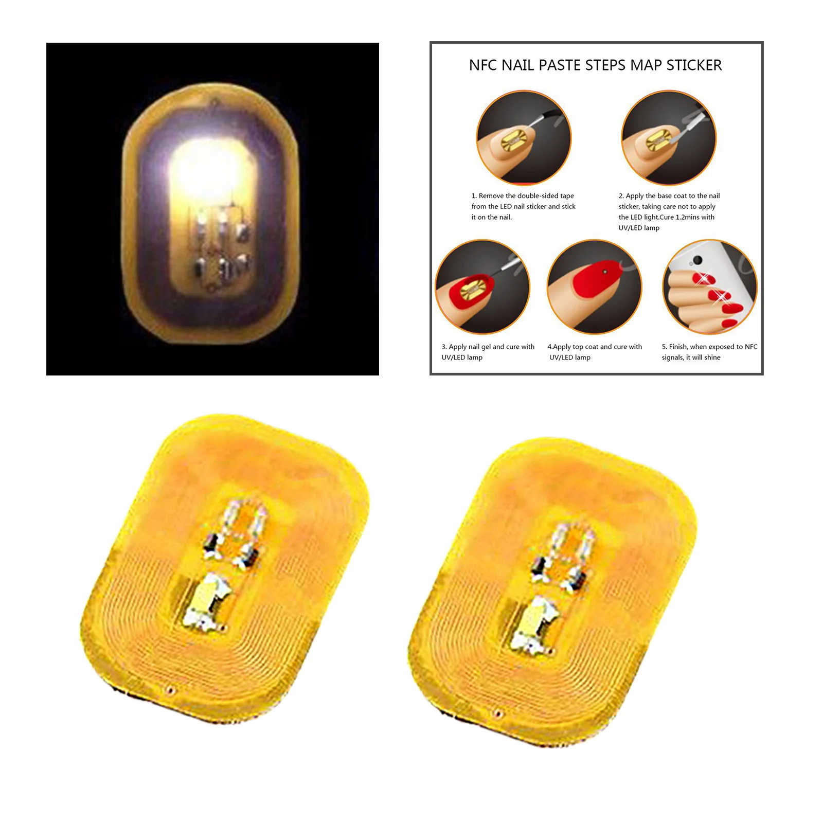 LED 조명 플래시 파티 장식 LED 베어 칩, 지능형 발광 네일 램프, 향상된 네일 스티커, NFC 플래시 네일 스티커, 5 개