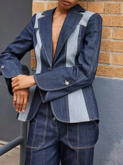 Denim Effect Blazer Jacket 1