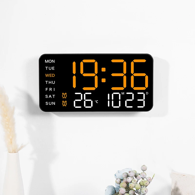 Large Digital Wall Clock Week Date Temperature Display Voice Control Table LED Alarm Clocks Brightness Adjustable 12/24H Clock - 4