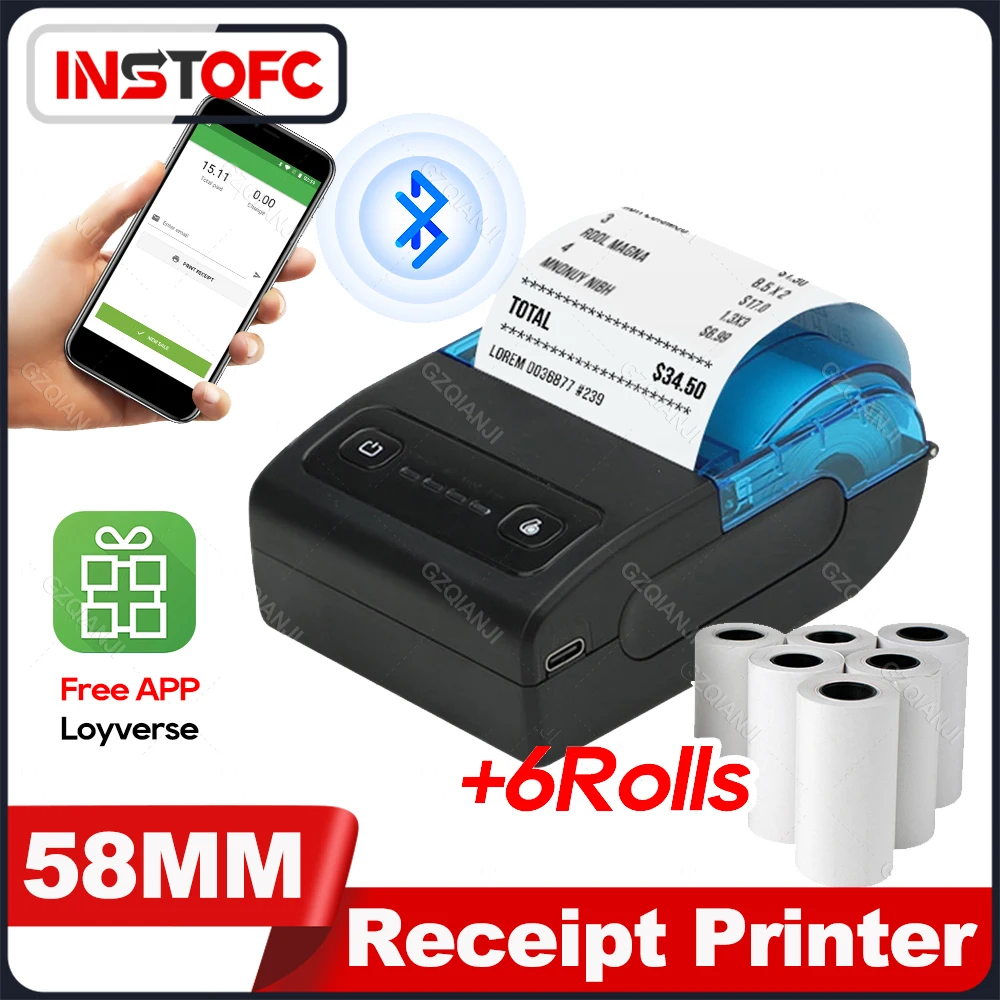 Stampante Portatile Per Ricevute Da 58Mm Stampante Termica Bluetooth Wireless Loyverse Mini Pocket Pos Small Business Android Windows