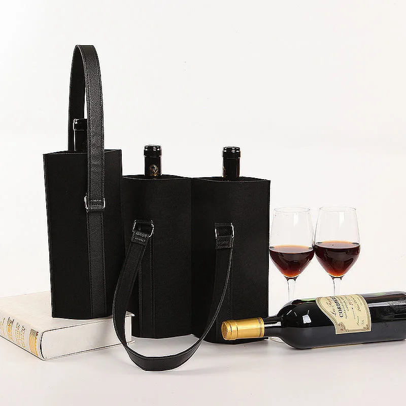 Fashion Felt Red Wine Bottle Packaging Bag Resusable Party Gift Bag With Carry Handle Wine Accessories
