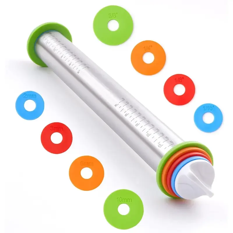Adjustable Thickness Rolling Pin-Stainless Steel with Measurement Marks Even Dough Every Time Kitchen Baking Tool Easy to Clean