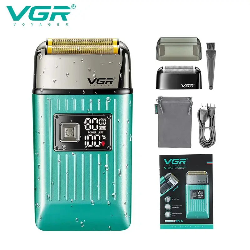 VGR V-357 왕복 면도기 합금 이중날 딥 클리닝 면도기 LED 지능형 디지털 헤어 트리머 및 미백 기능 포함