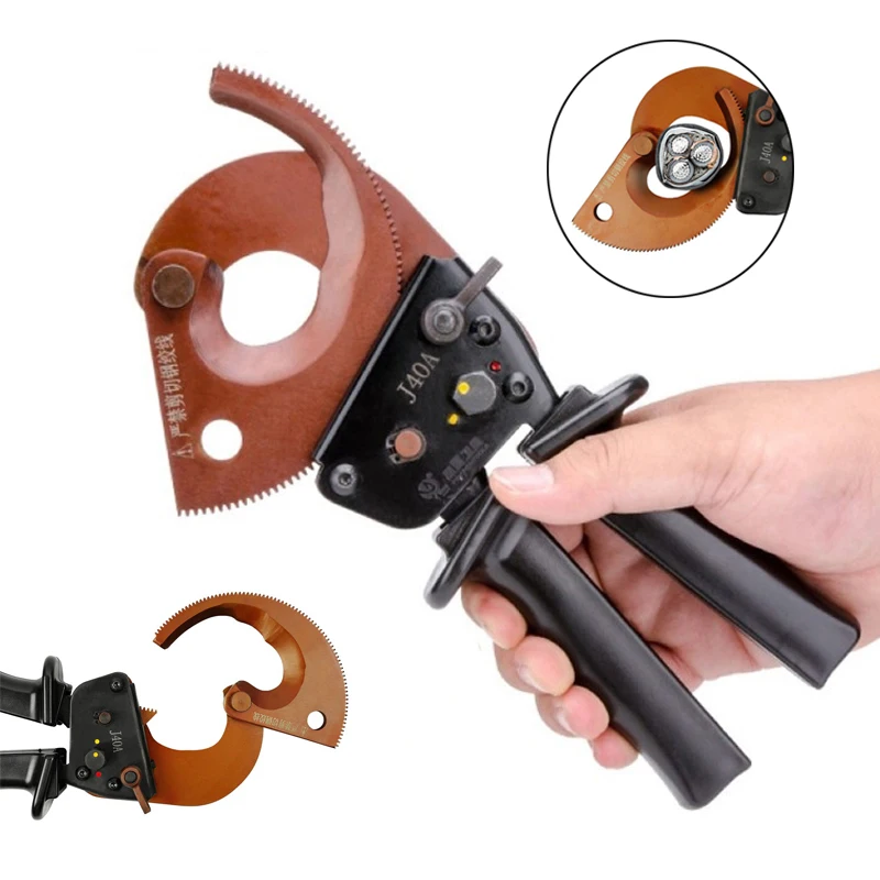 Tronchese Cavi A Cricchetto J40A 300mm² – Taglierina In Acciaio Al Manganese, Per Rame E Alluminio, Impugnatura Antiscivolo, Ganasce Temperate