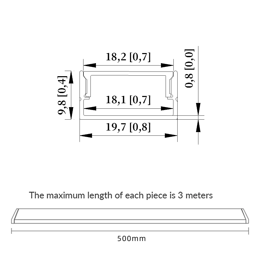 Description Picture 2 of item20×10mm 0.5m LED Aluminum Profile Strip Light for 5050 5630 LED Strips Embedded in Cabinet Closet Bookshelf Lamp