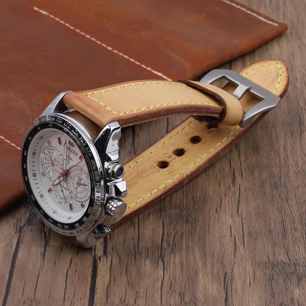 Onthelevel Thick Watch Band Vintage Genuine Leather Strap 20mm 22mm 24mm Handmade Watch Strap Belts Bracelet for Panerai Watch