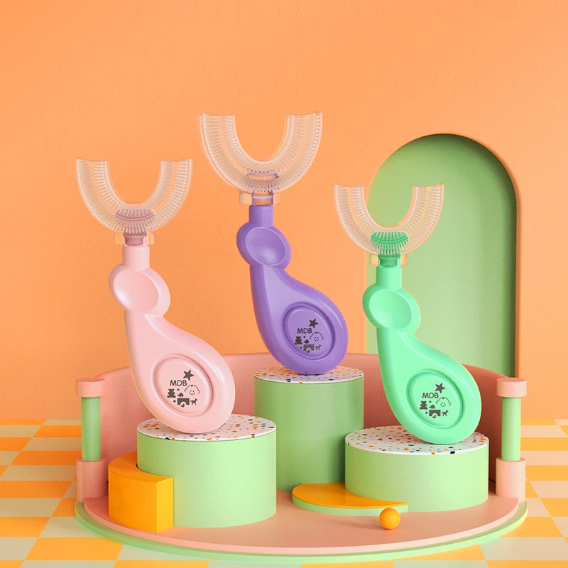 6-12 Years Baby 360 Degree U-shaped Oral Care Cleaning Silicone Soft Toothbrush Cartoon Cute Children's Toothbrush