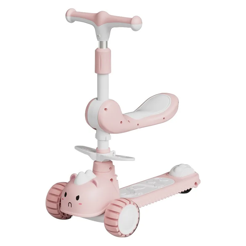 2-In-1 Children's Scooter Baby Kickboard 3 Height Adjustable 3-Wheel Music Light Foldable Micro Kcik Scooter Boy Girl Ages 2-10 children scooter folding scooter
