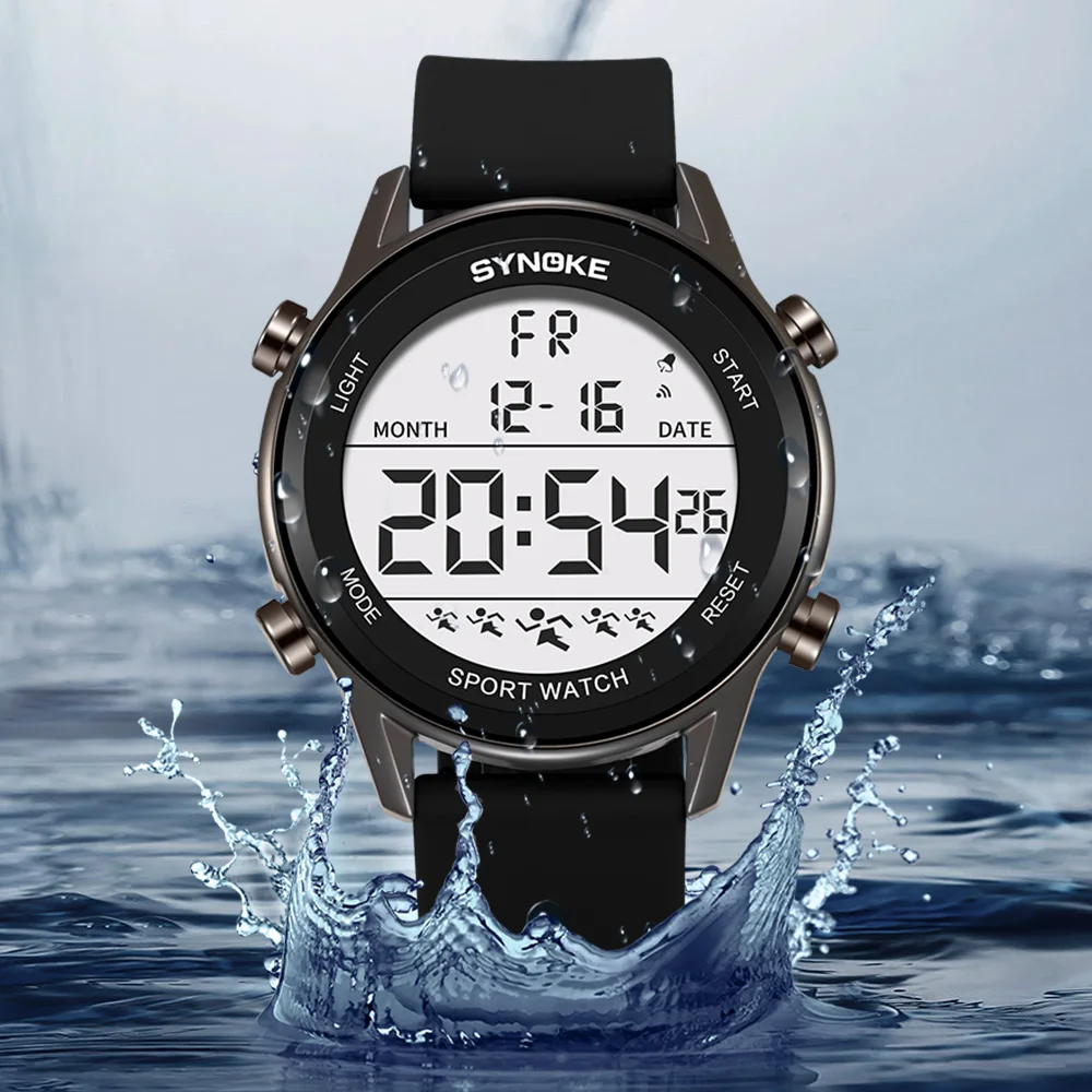 SYNOKE Men Outdoor Sports Multifunctional Waterproof Large Screen Display Luminous LED Digital For Men Fashion Silicon Watch view 3