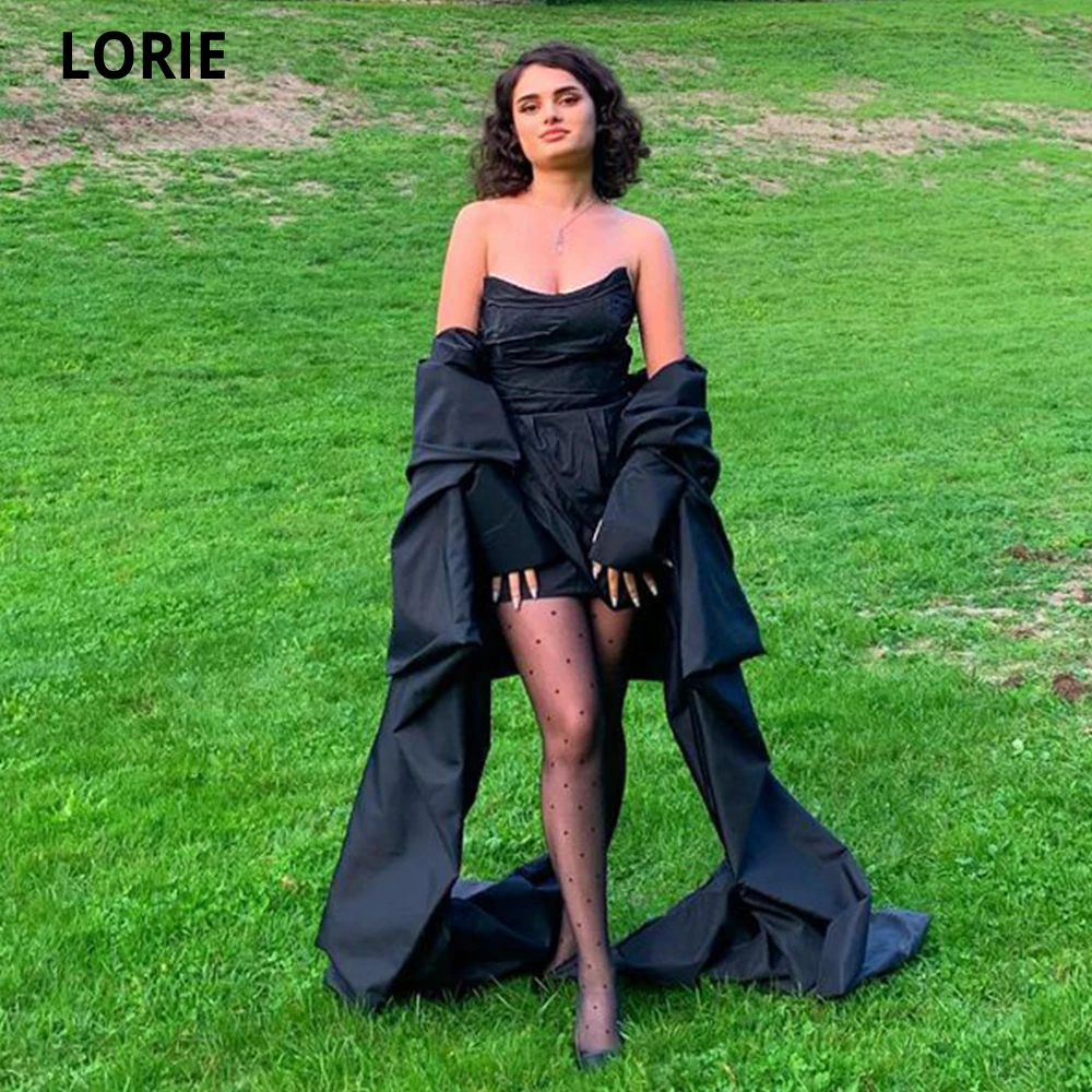 

LORIE Strapless Mermaid Evening Dresses Saudi Arabia Long Sleeves Short Black Vestidos De Gala Vintage Celebrity Gowns