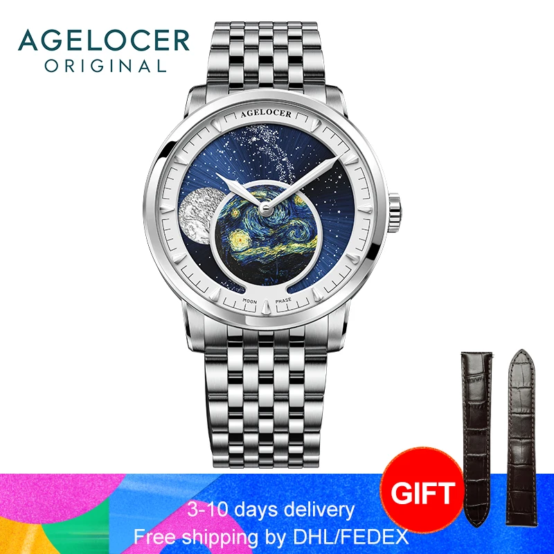Agelocer Moonswatch Orologio Meccanico Luxury Real Moonphase Mens Orologi Automatici Uomo 40Mm Sapphire Power Riserva 80H