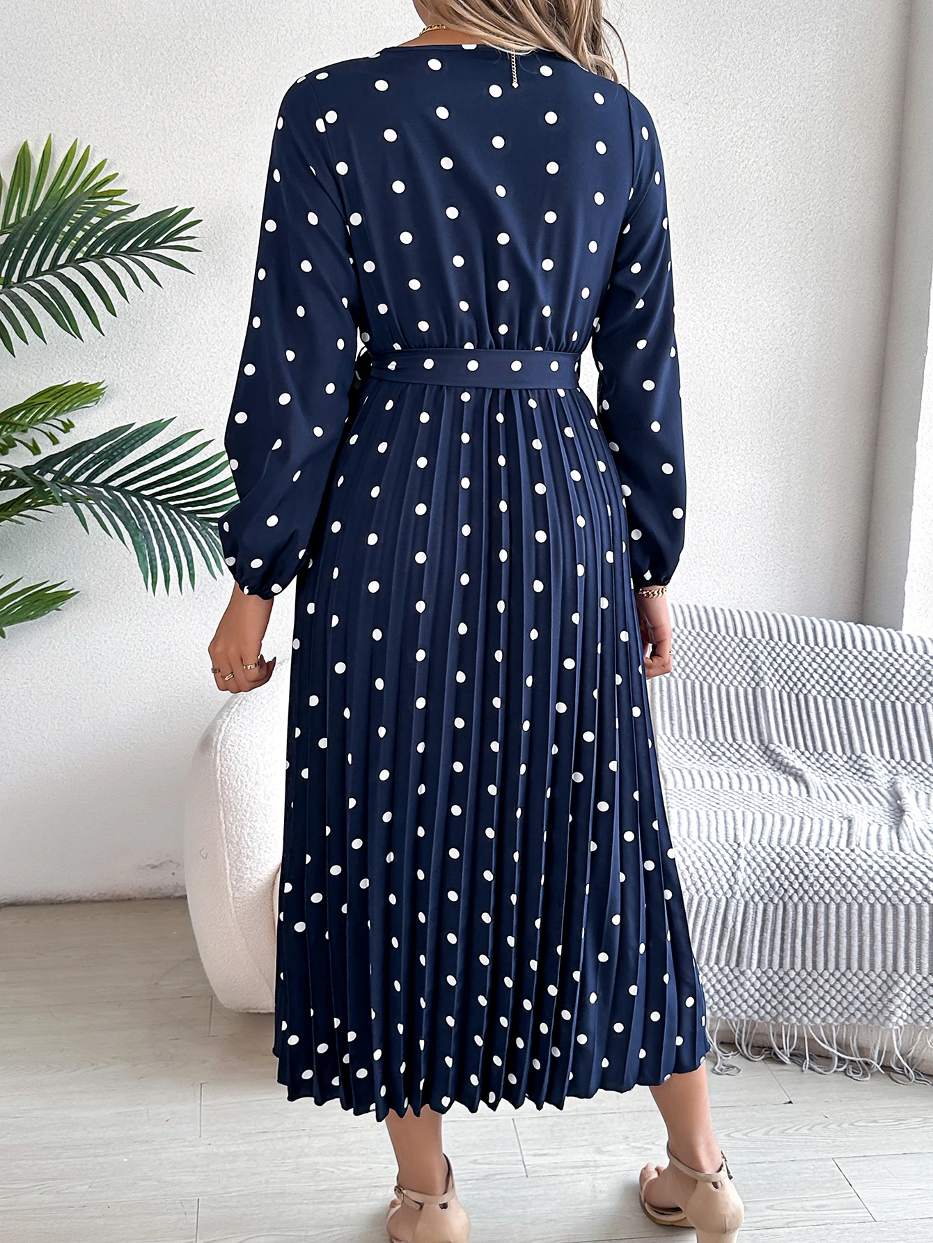 Elegant Long Sleeve Polka Dot Bridesmaid Dress