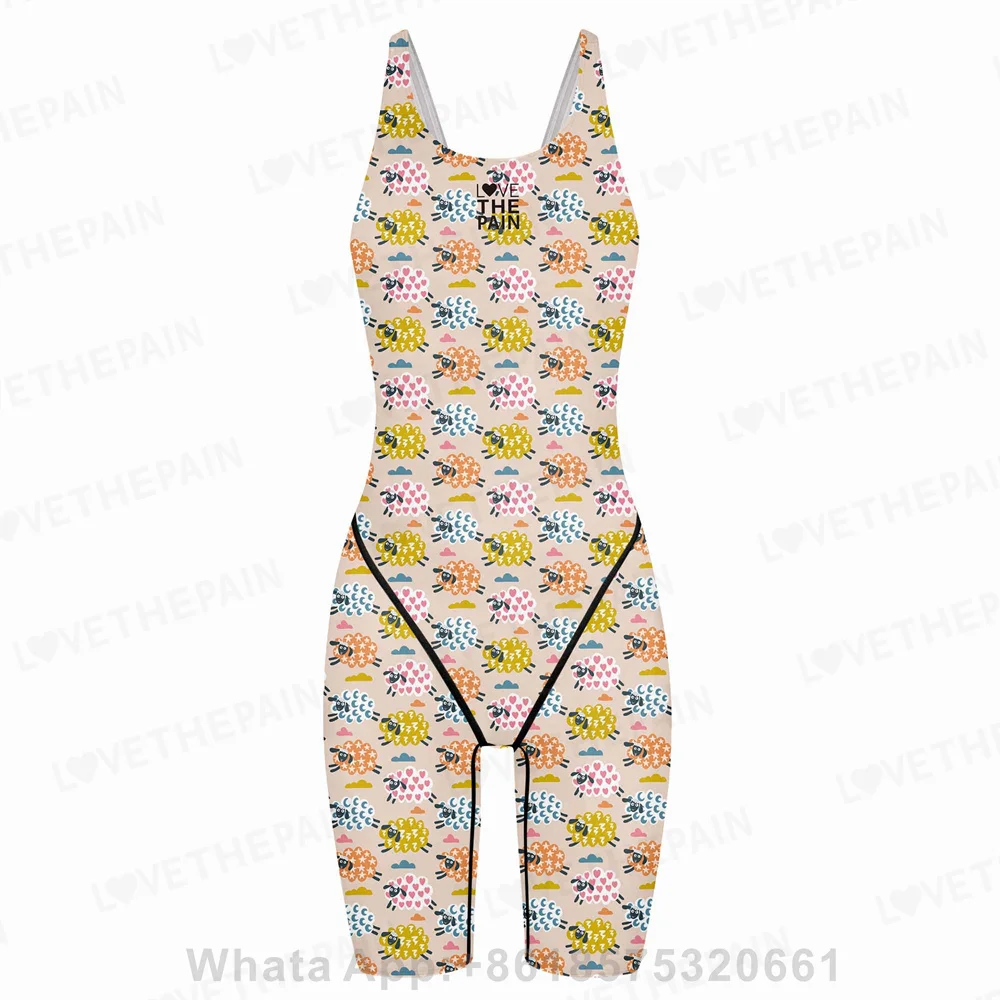Girl Training Racing Swimwear Girl One Piece Competitive Swimsuits Summer Pool Professional Competition Knee Length Bodysuits