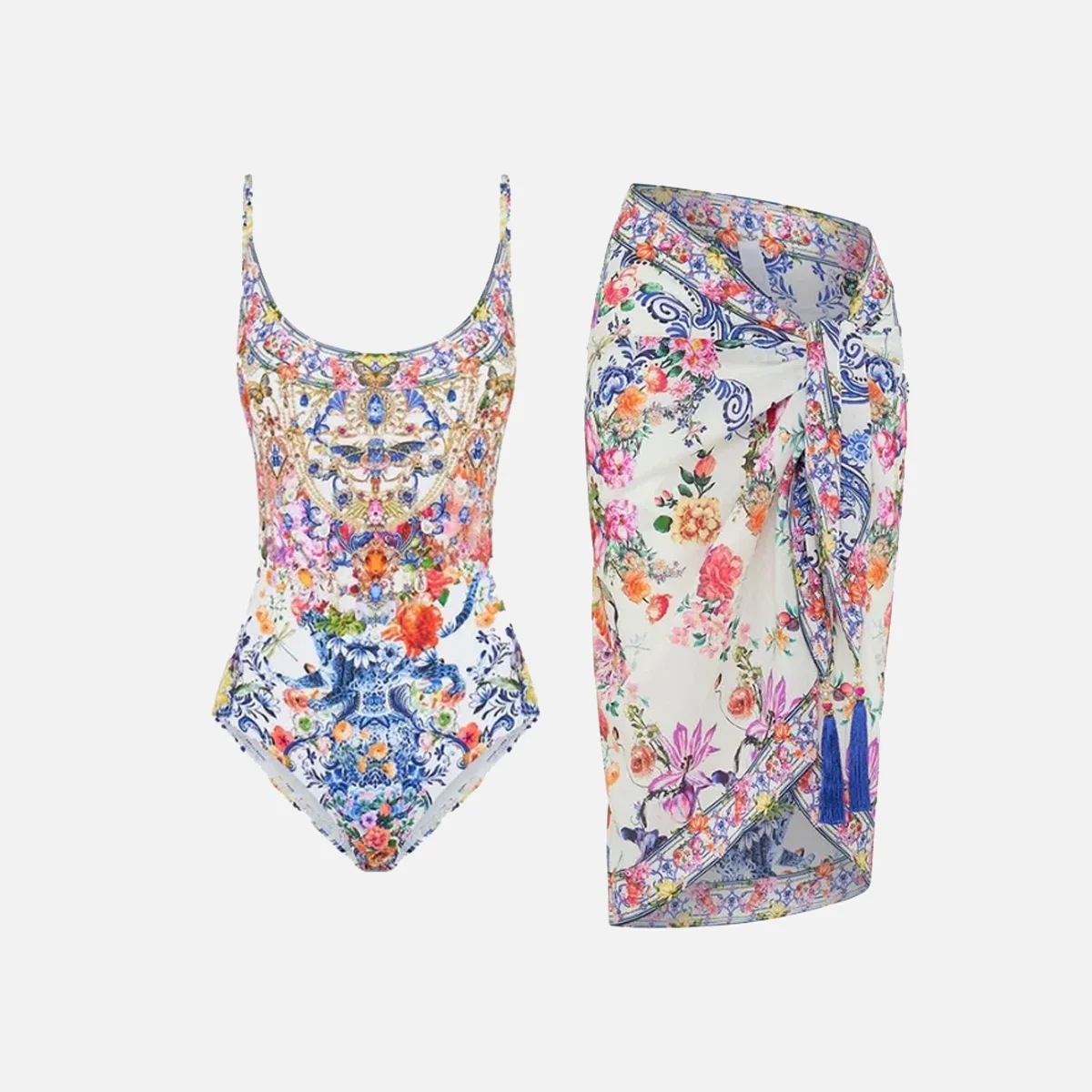Printed Sling Swimsuit One-piece Trendy Halter 2024 Ladies Party Beachwear Slim Elegant Summer Swimwear Luxury One-piece Sarong