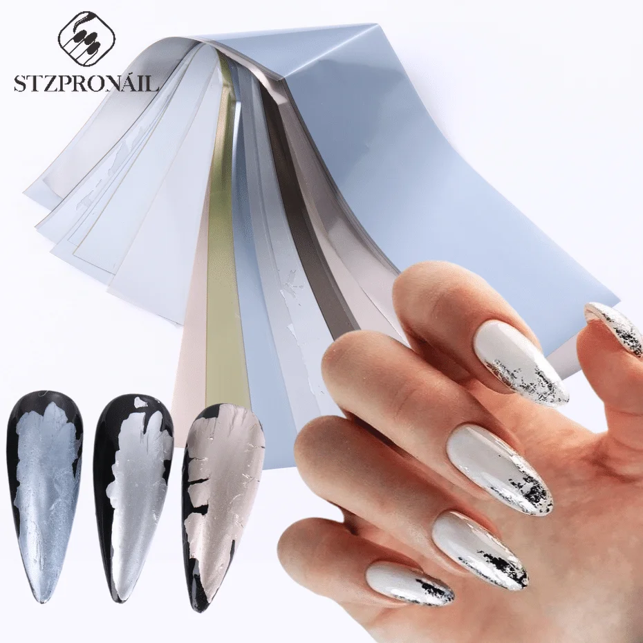 10pcs Metallic Nail Foils Stickers Matte Silver Gold Mirror Effect