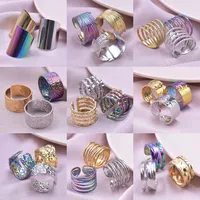 1/3Pcs Stainless Steel Punk Wide Chunky Open Rings For Women Hammered Vintage Geometric Fashion Statement Couple Anillos Jewelry 1