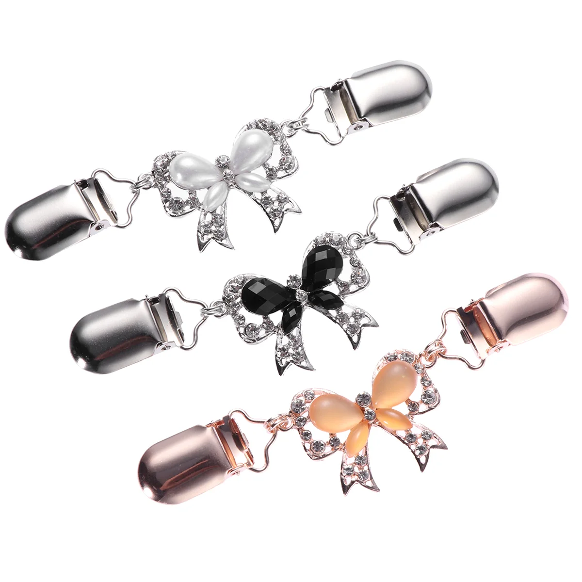 

3 Pcs Crystal Ab Rhinestones Sweater Clip Cardigan Chain Lavalier Women Women's